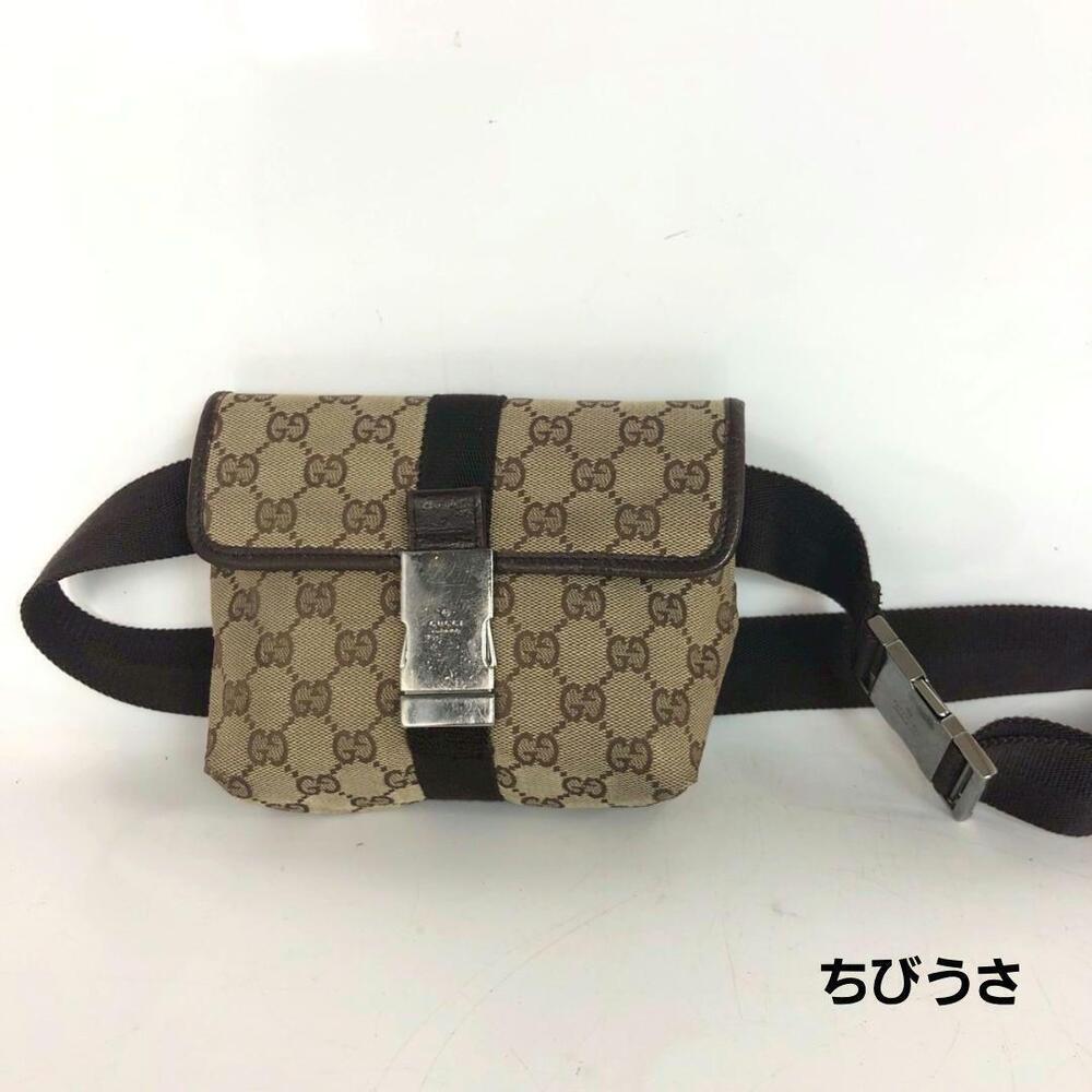 GUCCI GG Canvas Waist Bag Body Shoulder Crossbody Clutch Beige Brown